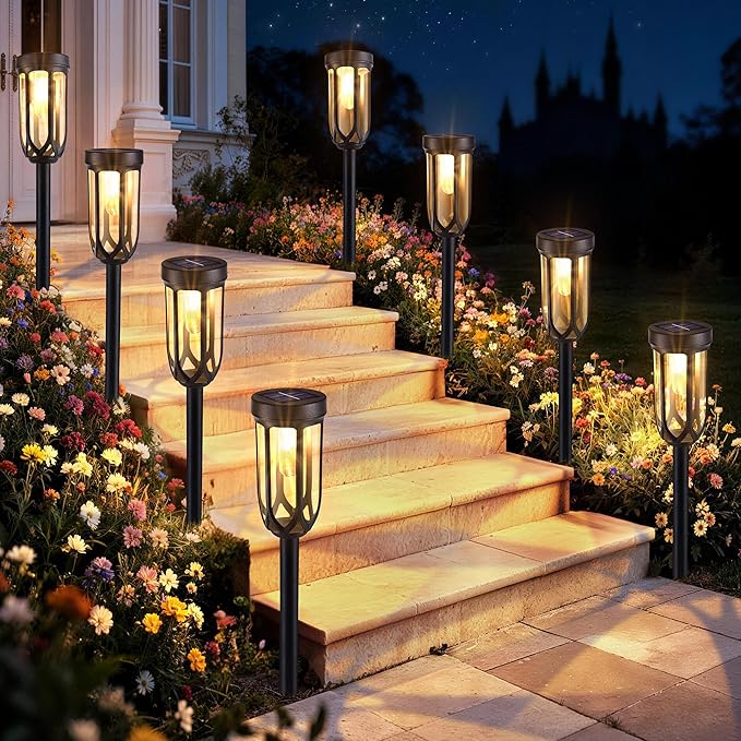 Lomotech Solar Pathway Lights - 8 Pack Solar Lights Outdoor Waterproof, Bright LED Solar Garden Lights for Patio Landscape Lawn Yard Walkway Driveway (Warm White)