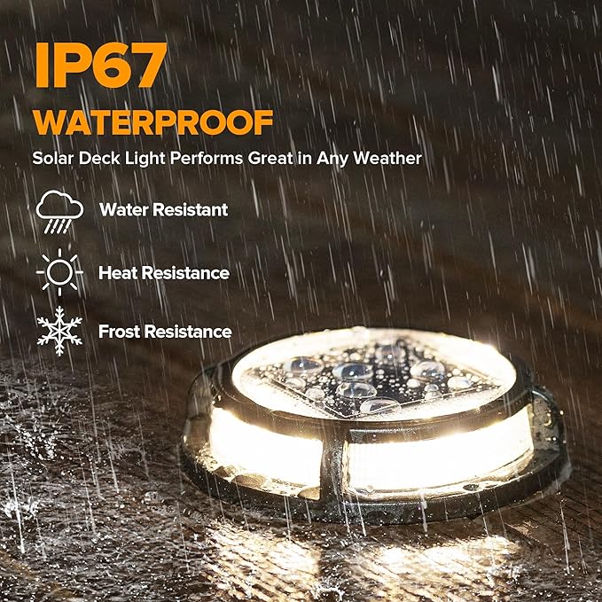 LUTEC 2 Pack Solar Deck Lights, 12 LEDs IP65 Waterproof Solar, Outdoor Driveway Marker Lights for Step, Sidewalk, Pathway, Patio, Garden(Warm White)