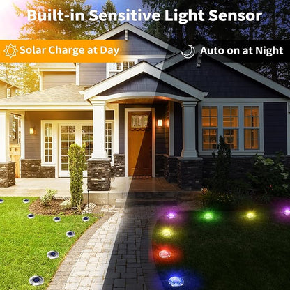 Brizled 12 Pack Color Changing Solar Ground Lights, 16 LED Outdoor Pathway Lights Landscape Lighting, Multicolor Solar Disk Light, Waterproof Disc Puck Light for Pathway Garden Yard Lawn Walkway Decor