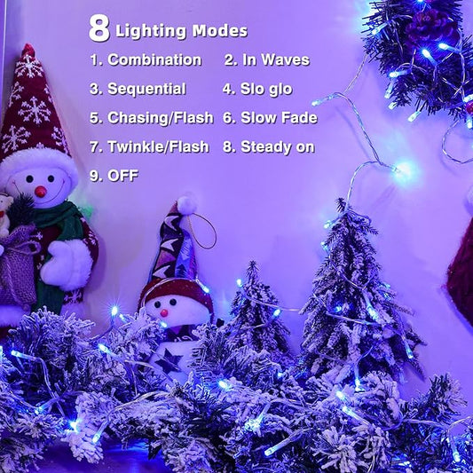 Lomotech Battery Operated Christmas Lights - 4 Pack Total 66ft 200LEDs String Lights 8 Modes Waterproof with Timer for Home, Garden, Party, Holiday, Tree Decoration (Clear Wire, Blue)