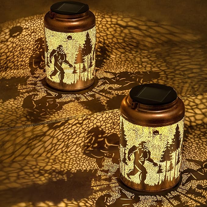 2 Pack Solar Lanterns Outdoor, Big Foot Gifts for Women Men Wife Big Foot Lantern Hanging Solar Lanterns Outdoor Waterproof for Patio Porch Garden Decor