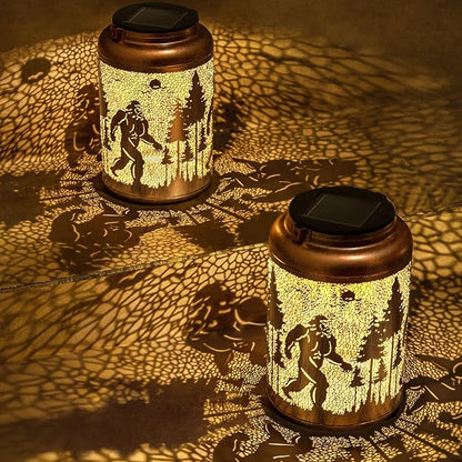 2 Pack Solar Lanterns Outdoor, Big Foot Gifts for Women Men Wife Big Foot Lantern Hanging Solar Lanterns Outdoor Waterproof for Patio Porch Garden Decor