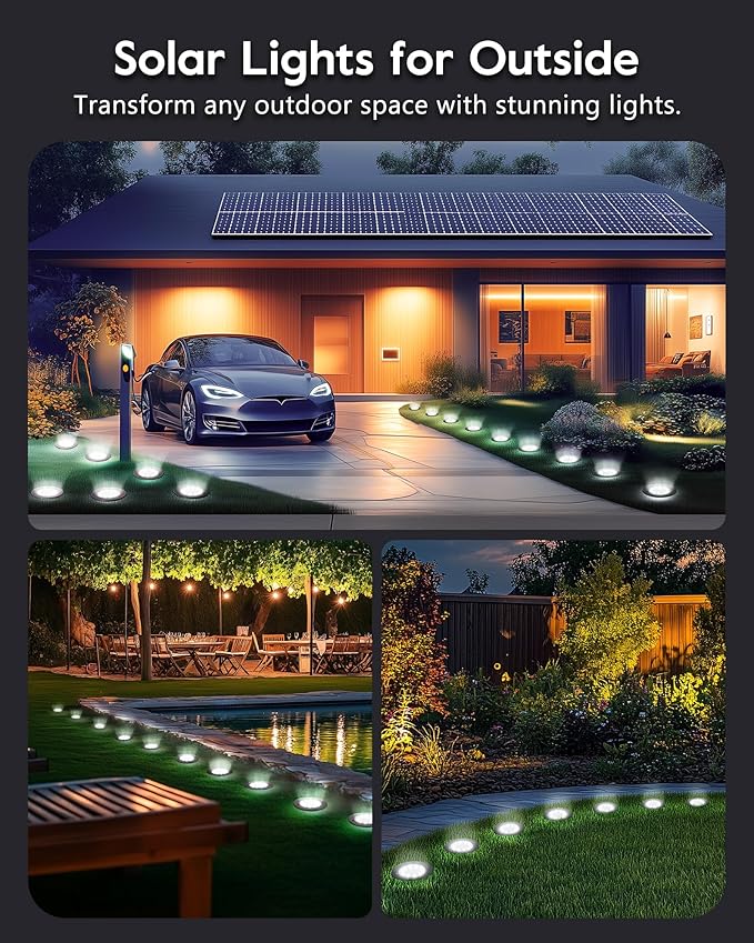 Brightown Solar Lights Outdoor Waterproof, 12 Packs LED In-Ground Solar Yard Lights for Yard, Patio, Garden, Lawn, Deck, Outside, Pathway, Driveway, Walkway, Sidewalk, Cold White