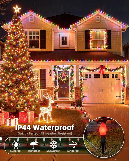 Frosted C9 Christmas Lights Outdoor, 25.7ft 20 Bulb Pathway Lights with Stakes, Red & White