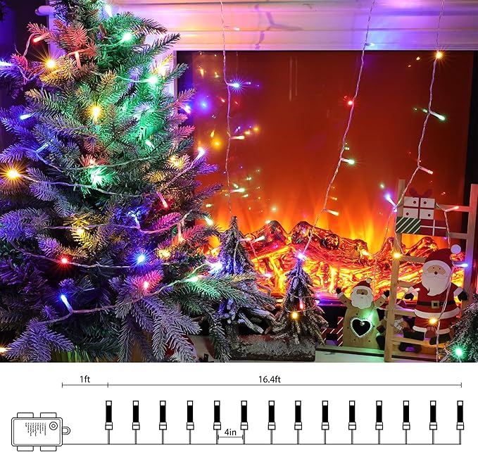 Lomotech Battery Operated Christmas Lights - 2 Pack Total 33ft 100LEDs String Lights 8 Modes Waterproof with Timer for Home, Garden, Party, Holiday, Tree Decoration (Clear Wire, Multicolor)