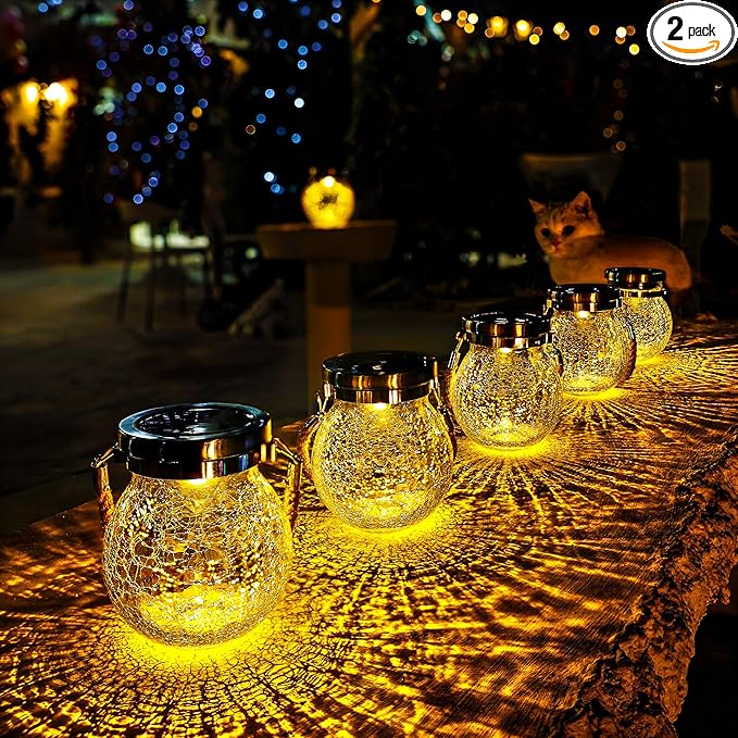 Solar Crackle Lanterns 2-Pack, Yard Hanging LED Decor