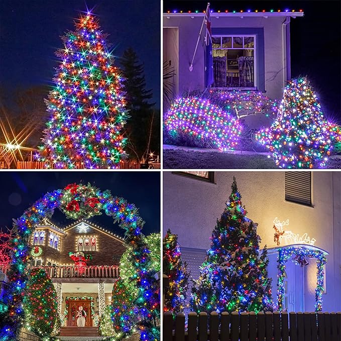 Twinkle Star Christmas Fairy Lights Battery Operated, 33ft 100 LED Waterproof Silver Wire String Light, Remote Control & 8 Modes Indoor Outdoor Xmas Tree Wedding Party Decorations, Multicolor, 1 Pack