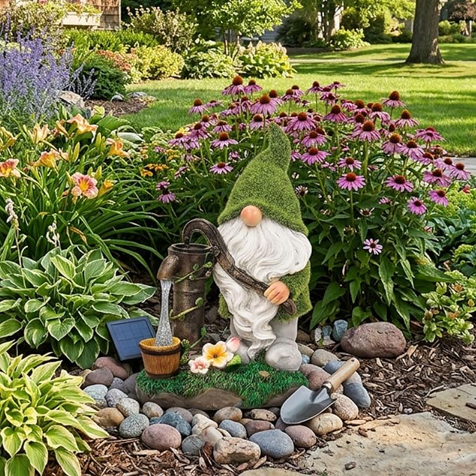 TERESA'S COLLECTIONS Garden Outdoor Decor, Garden Gnomes Decor with Solar Lights, St Patricks Decorations for Outdoor Decor, Waterproof Resin Decorations for Porch Patio, Gift for Dad and Mom, 9"
