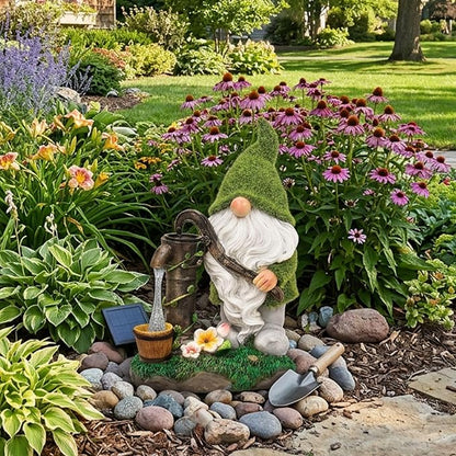 TERESA'S COLLECTIONS Garden Outdoor Decor, Garden Gnomes Decor with Solar Lights, St Patricks Decorations for Outdoor Decor, Waterproof Resin Decorations for Porch Patio, Gift for Dad and Mom, 9"