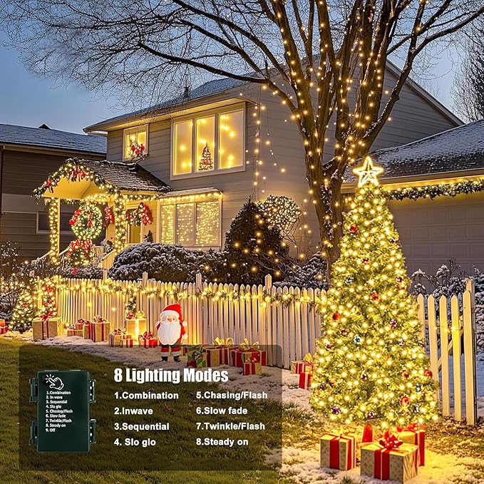 4-Pack 160ft Christmas LED String Lights, Waterproof Timer Lights