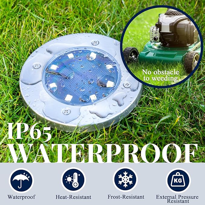 16-Pack Cool White Flat Solar Landscape Lights, Waterproof LED