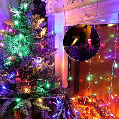 Lomotech Battery Operated Christmas Lights - 4 Pack Total 66ft 200LEDs String Lights 8 Modes Waterproof with Timer for Home, Garden, Party, Holiday, Tree Decoration (Clear Wire, Multicolor)