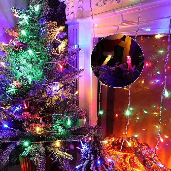 Lomotech Battery Operated Christmas Lights - 2 Pack Total 33ft 100LEDs String Lights 8 Modes Waterproof with Timer for Home, Garden, Party, Holiday, Tree Decoration (Clear Wire, Multicolor)