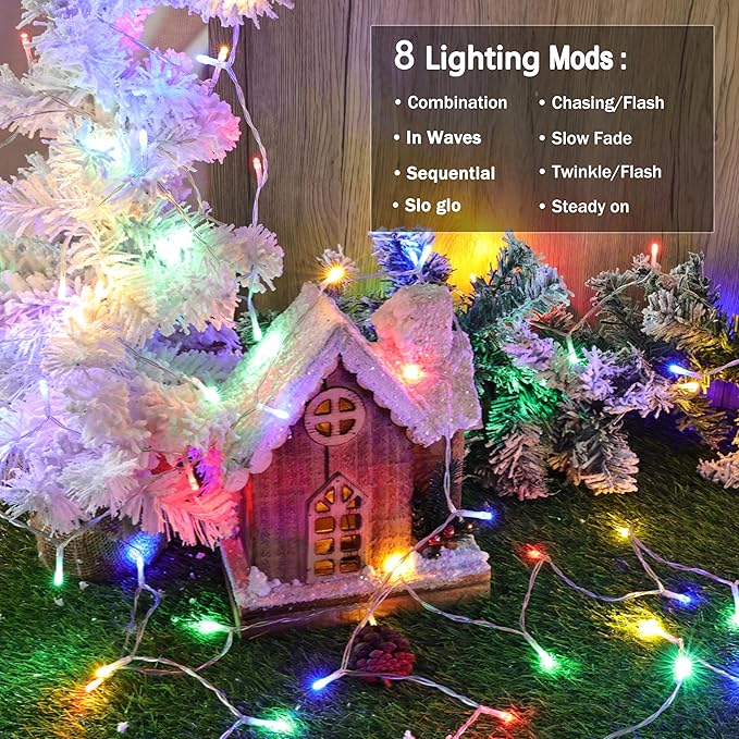 Lomotech Battery Operated Christmas Lights - 2 Pack Total 33ft 100LEDs String Lights 8 Modes Waterproof with Timer for Home, Garden, Party, Holiday, Tree Decoration (Clear Wire, Multicolor)