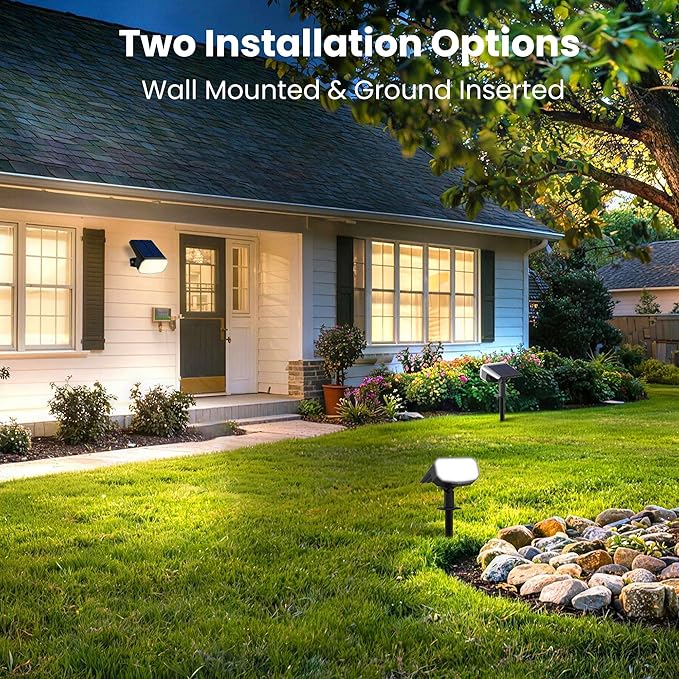 Solar Lights Outdoor Waterproof IP65, Super Bright LED, Cool Light 2 Lighting Modes Selectable, Solar Powered Yard Garden Solar Spot Lights for Outside Landscape Auto On/Off -2 Pack