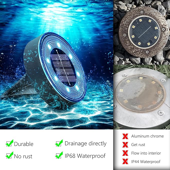 Joomer Solar Ground Lights, 8 Pack 8 LED Solar Lights Outdoor IP68 Waterproof Solar Disc Lights In-Ground Landscape Lighting Outdoor Lights for Patio Pathway Lawn Yard Driveway Walkway (Blue)