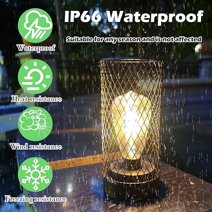 Solar Lanterns Outdoor Waterproof Lights Garden Decorations, Black Metal Lantern Decor,Solar Powered LED Lamp for Patio Tabletop Porch Deck Yard