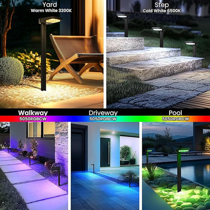 Solar Pathway Lights Outdoor, Smart Color Changing with 9-in-1 (Warm White/Cool White/RGBCW) Modes,Bright Landscape Lighting Waterproof for Walkway,Garden,Driveway,Yard,Patio(6pack)