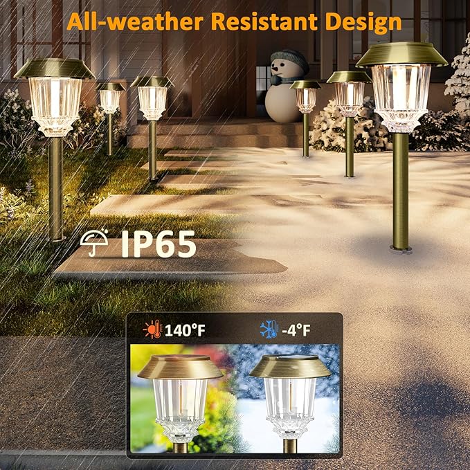 XMCOSY+ Solar Pathway Lights Outdoor - 4 Pack Auto On/Off 10-40 LM Dimmable Waterproof Outdoor Solar Lights for Yard Pathway Garden Driveway Walkway (Bronze)