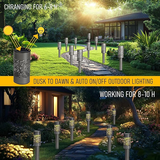 Warm White Solar Pathway Lights 12-Pack, Driveway LED