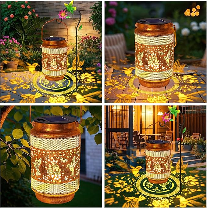 Hummingbird Solar Lanterns Outdoor Waterproof with Shepherd Hook, Birthday Gifts for Women Mom Grandma, Metal Solar Hanging Lights Garden Decor for Outside Yard Patio Pathway Porch