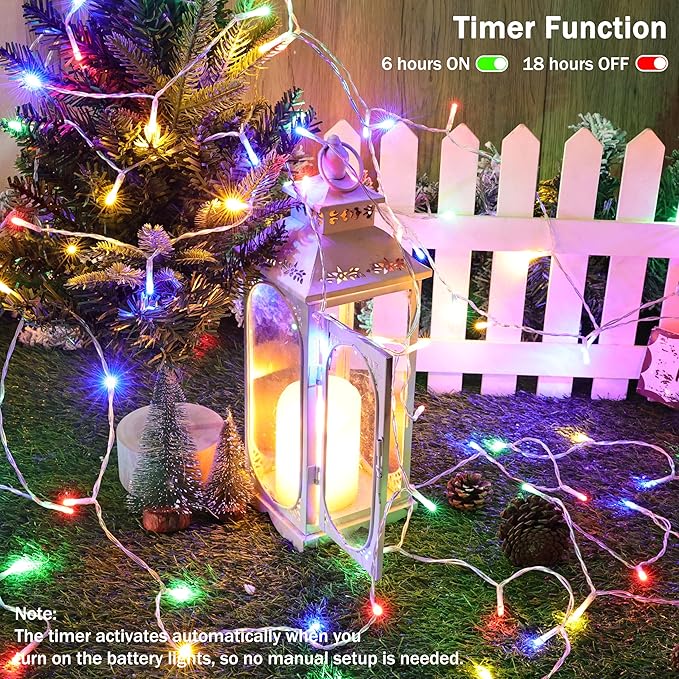 Lomotech Battery Operated Christmas Lights - 2 Pack Total 33ft 100LEDs String Lights 8 Modes Waterproof with Timer for Home, Garden, Party, Holiday, Tree Decoration (Clear Wire, Multicolor)