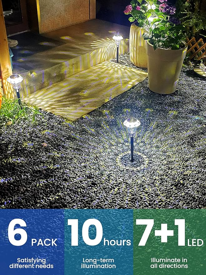 6-Pack Solar Pathway Lights, Waterproof LED Garden Lights