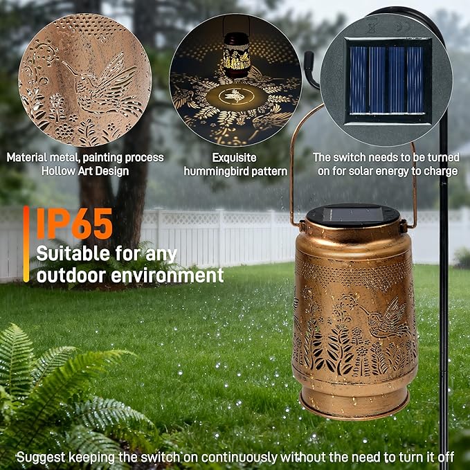 Solar Hummingbird Lanterns, Yard Hanging LED Decor