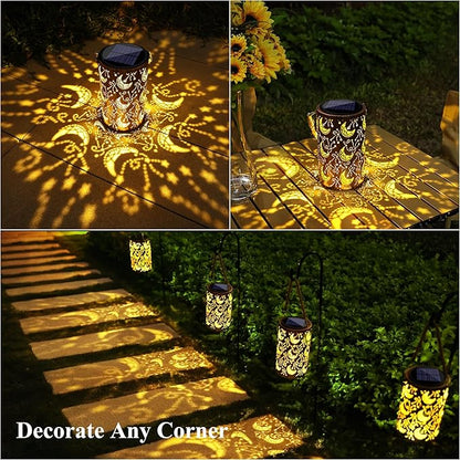 Toodour Solar Lantern Outdoor, Hanging Solar Outdoor Lights Garden Decor, Waterproof Hollow Out Retro Metal Moon Decorative Lights for Patio, Balcony, Yard, Walkway, Landscape, Outdoor Decor