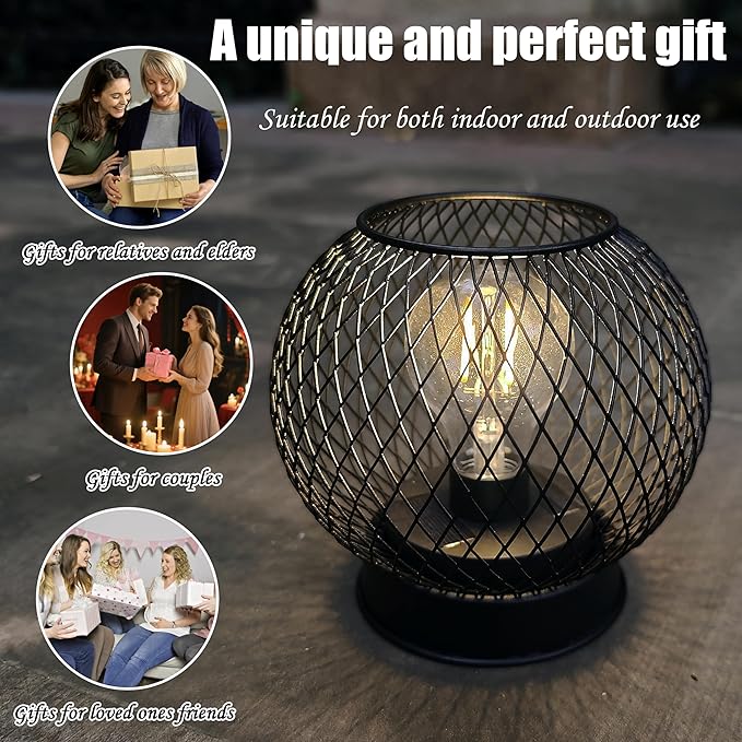 Solar Lanterns Outdoor Waterproof Tabletop Decorations, Solar Powered Metal Lantern with LED Bulb,Vintage Lantern for Parties, Lawn,Patio, Passage Decor