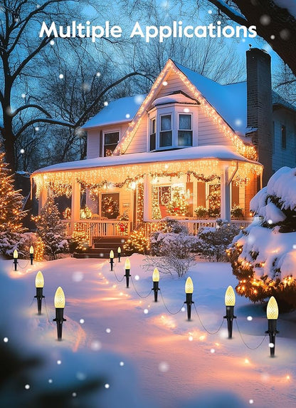 Brightown Solar C9 LED Christmas Lights Outdoor House, 50Ft 40 Faceted Bulbs, Waterproof Strawberry Light for Walkway Driveway Sidewalk Decorations Outside, Warm White