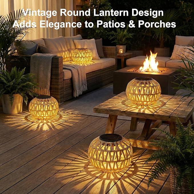 2 Pack Solar Lantern Outdoor Waterproof,Outdoor Table Lanterns Decor,Rattan Solar Lights Decorative,Small Tabletop Lanterns Gifts for Mom,Grandma,Lantern Lights Outside for Garden,Yard,Steps,Patio
