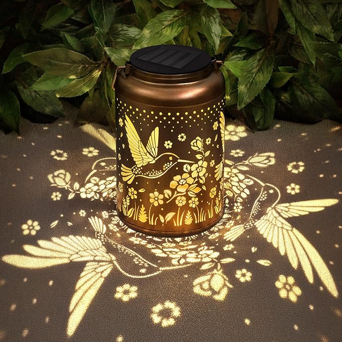 Hummingbird Solar Lanterns Outdoor Waterproof, Birthday Gifts for Women, Mom, Hummingbird Gardening Gifts, Hanging Decorative Solar Lanterns for Patio/Yard/Garden Decor