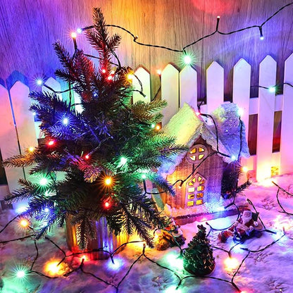Battery Operated Christmas Lights - 2 Pack Total 33ft 100 LED Battery String Lights 8 Modes Waterproof with Timer for Home, Garden, Party, Holiday, Christmas Tree Decoration (Green Wire, Multicolor)