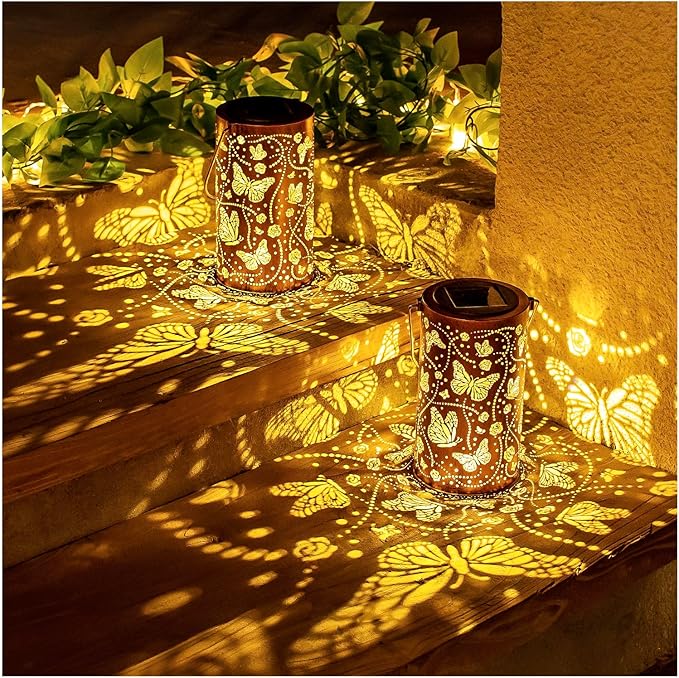 Butterfly Solar Lanterns Outdoor Waterproof Hanging Solar Lights Butterfly Gifts for Women Men Metal Decorative LED Lanterns for Garden Decor,Yard,Patio,Lawn,Tabletop,Pathway