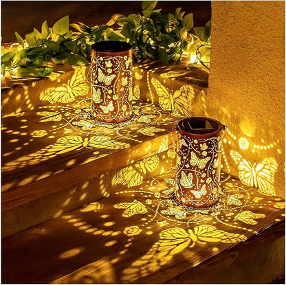 Butterfly Solar Lanterns Outdoor Waterproof Hanging Solar Lights Butterfly Gifts for Women Men Metal Decorative LED Lanterns for Garden Decor,Yard,Patio,Lawn,Tabletop,Pathway