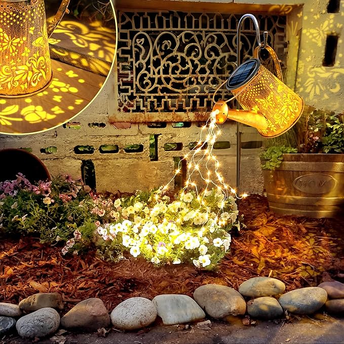 Anordsem Solar Watering Can Lights: Metal Butterfly Lantern Outdoor with Hook - Waterproof Garden Art Hanging Decoration for Yard Patio Lawn - Christmas Birthday Gifts for Women Mom Grandma