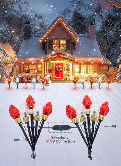 Moonflor Strawberry Jumbo C9 Christmas Lights Outdoor - 2 Pack Total 17FT 10 LED Jumbo C9 Christmas Pathway Lights Outdoor Decoration for Outside Lawn, Red & Pure White