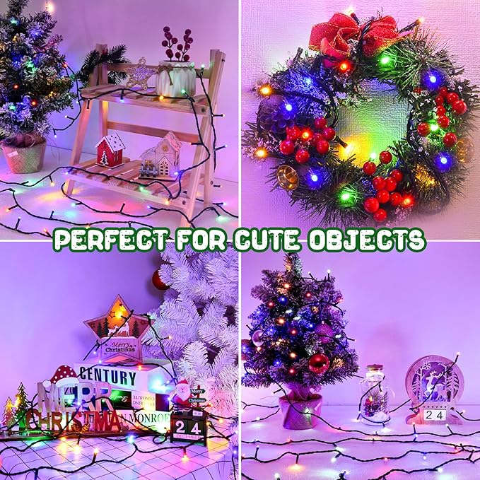 Christmas Lights Outdoor Battery Operated String Lights Total 100LED 33Ft with Timer 8 Modes 16.4Ft*2 Waterproof Outdoor Indoor for Christmas Decor, Multicolor, 2-Pack