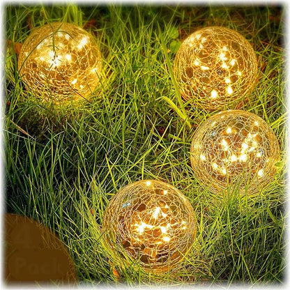 Honoson Solar Globe Lights Outdoor - Waterproof Cracked Glass Balls for Garden, Patio, Lawn & Yard, Warm White Solar LED Lights with Easy Installation & Durable Design(4.7 Inch,4 Pieces)
