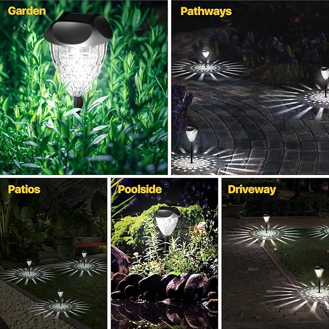 Ensenior 8-Pack Solar Lights Outdoor, Auto ON/Off 6500K LED Solar Garden Lights for Pathway, Yard, Patio, Walkway, Planter, Waterproof, Energy-Efficient Landscape Lighting