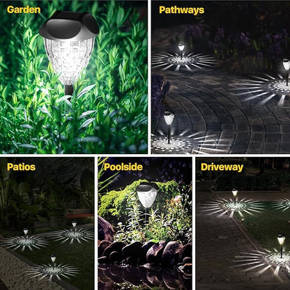 Ensenior 8-Pack Solar Lights Outdoor, Auto ON/Off 6500K LED Solar Garden Lights for Pathway, Yard, Patio, Walkway, Planter, Waterproof, Energy-Efficient Landscape Lighting