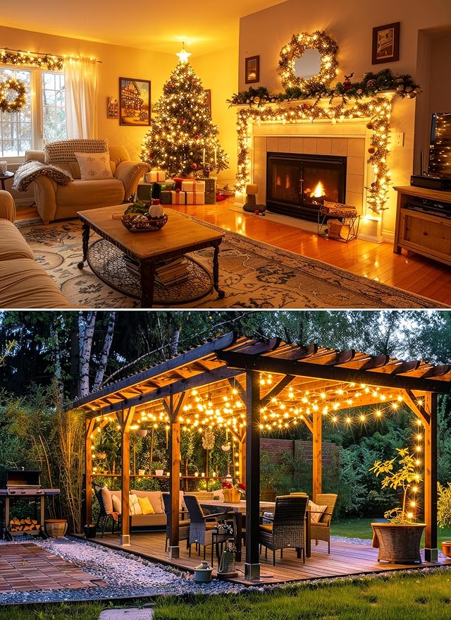 200 LED Christmas Twinkle Lights, 66ft Waterproof for Porch