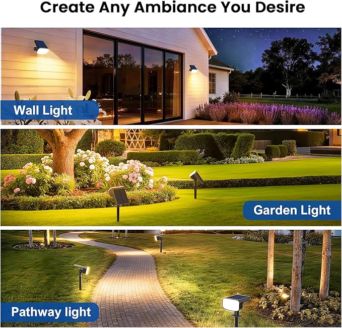 Solar Lights Outdoor Waterproof IP65, Super Bright LED, 3000K 2 Lighting Modes, Solar Powered Yard Garden Solar Spot Lights for Outside Landscape Auto On/Off -6 Pack