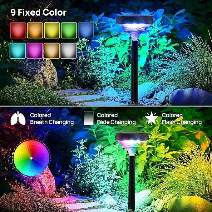 Linkind Solar Pathway Lights 8 Pack, Color Changing Solar Lights Outdoor Waterproof, Multicolor/Warm White/Cool White St Patricks Day Lights for Walkway Yard Garden Landscape