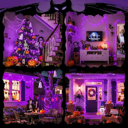 JMEXSUSS 4 Pack 50 LED Purple String Lights Battery Operated, Each 16.5ft Christmas Lights with 8 Modes & Waterproof, Purple Light with Timer Indoor Outdoor for Party Halloween Christmas Decor