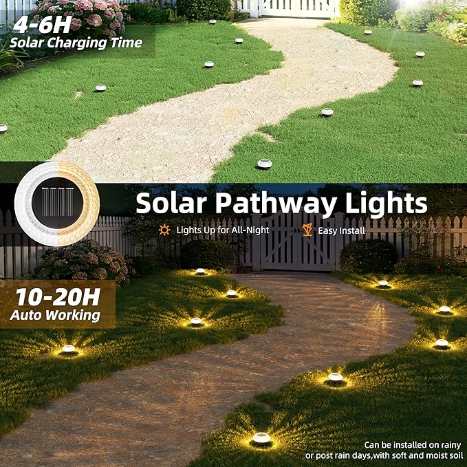 12-Pack Warm White In-Ground Solar Lights, Flat LED Driveway