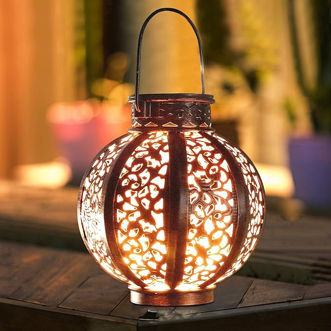 MAGGIFT 2 Pack Hanging Solar Lanterns Outdoor - Vintage Solar Powered Lantern for Outside - Waterproof Solar Lights for Yard Decor 6 Lumens, Copper
