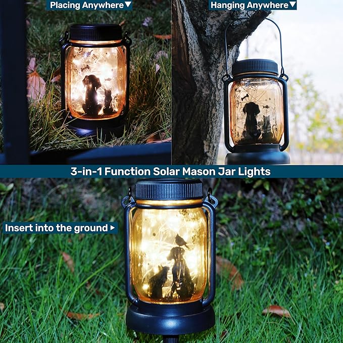 Cat Dog Solar Lanterns, Outdoor Solar Lights, Cat Lamp, Dog Lamp, Garden Decor, Patio Decor, Gifts for Cat Lovers, Gifts for Dog Lovers, Cat Memorials, Dog Memorials, Cat Dog Gifts, Gifts for Girl