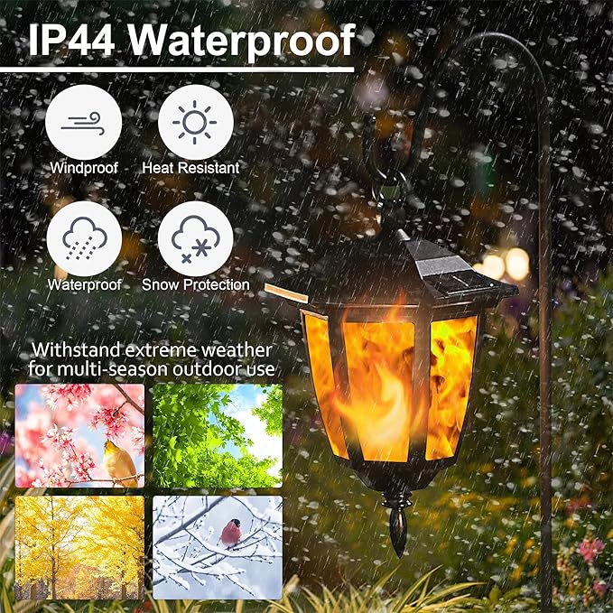 2-Pack Hanging Solar Porch Lanterns, Rustic Waterproof LED